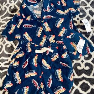 NWT Old Navy Hot Dog Print Navy Blue Linen Blend Set